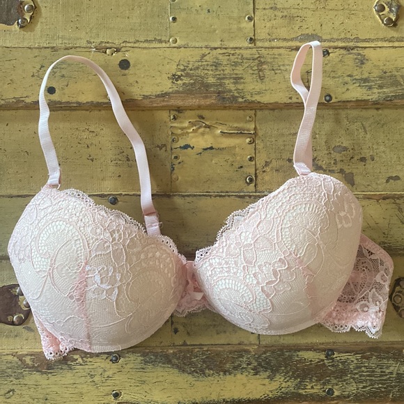 BODYCON LACE PUSHUP BRA STRETCH GIRLY PINK LACE PUSH-UP BRA 36C PINUP - Picture 5 of 11